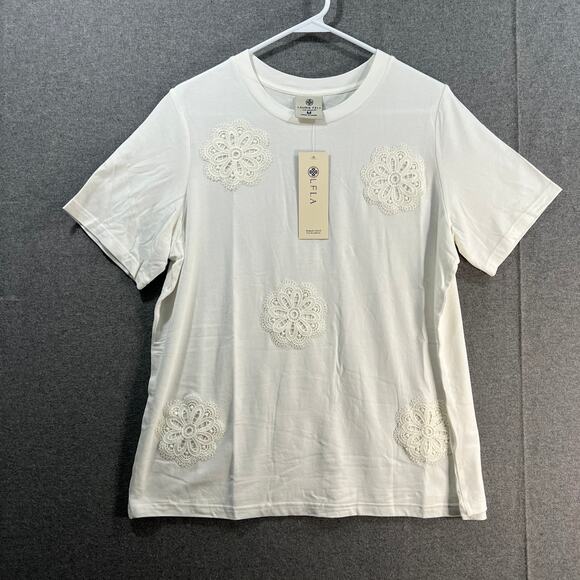 Laurie Felt Cotton Spandex Rayon Made from Bamboo Tee with Applia White Medium - Picture 1 of 10